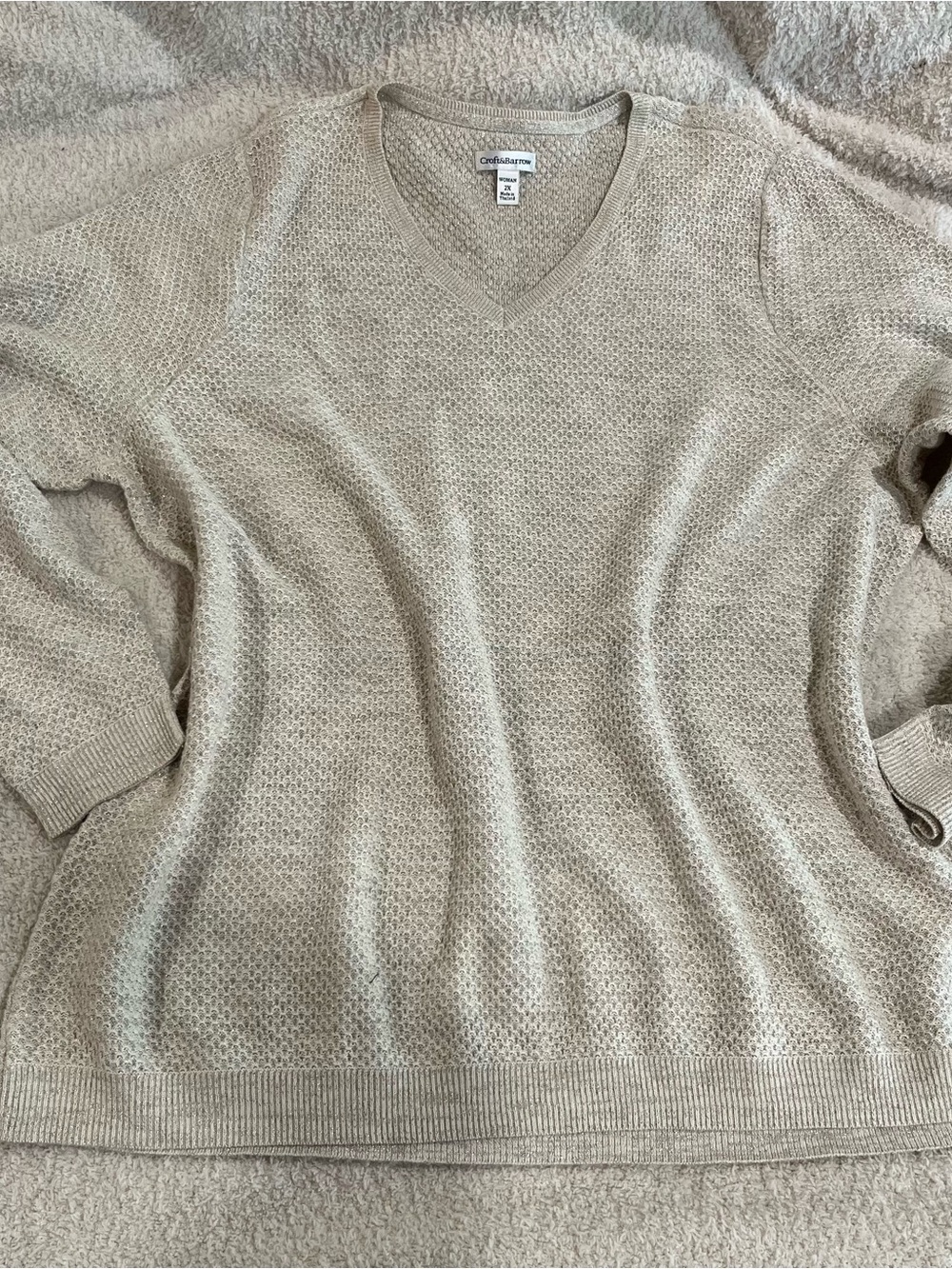Croft & Barrow Women's V-Neck Sweater - Beige shimmer 2x
